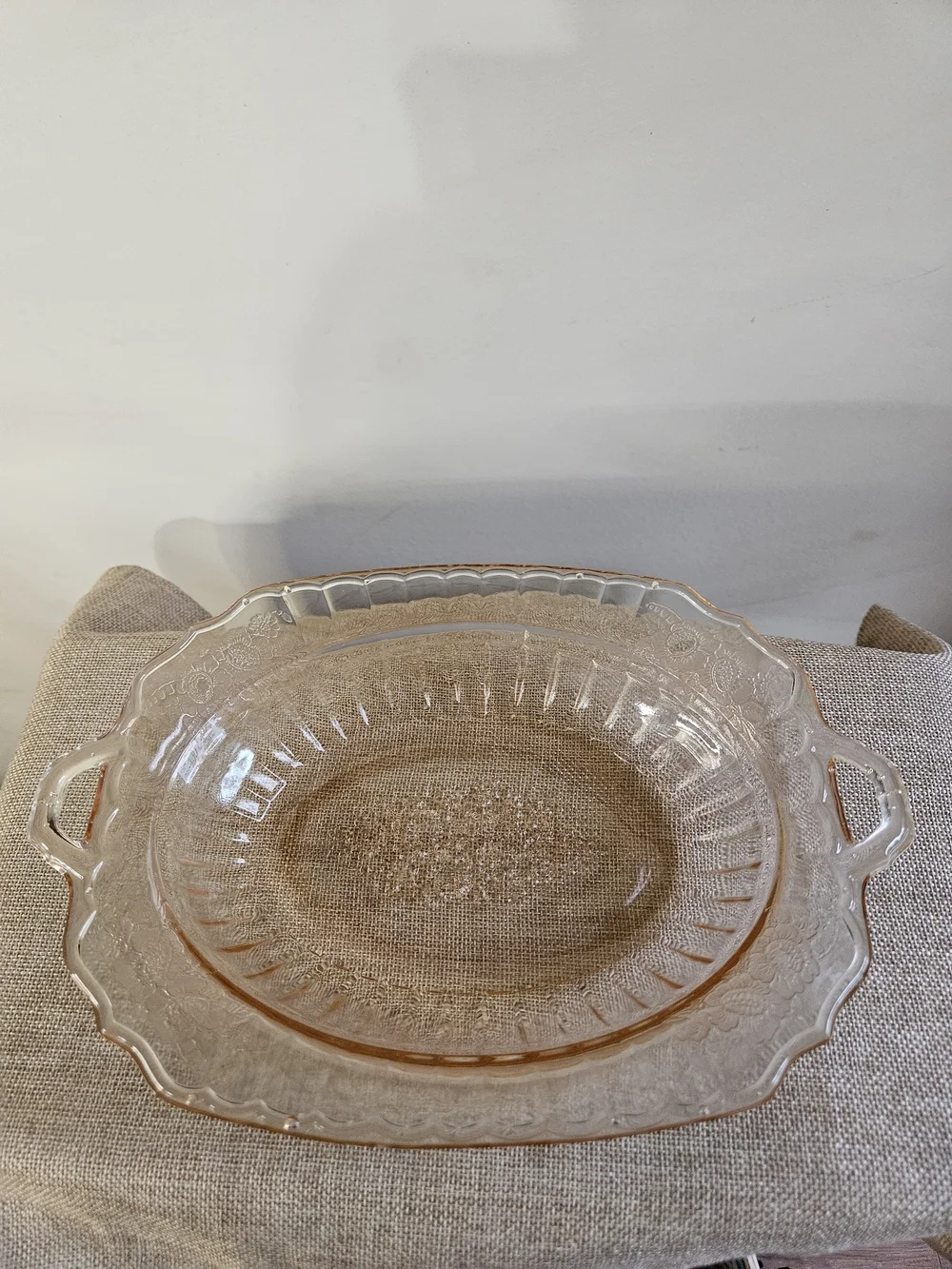 Anchor Hocking Pink Depression Glass Serving Tray with Handles
